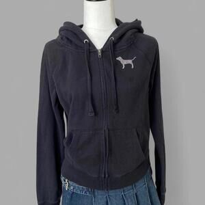 Victoria’s Secret Black Zip Up Hoodie With Rhinestones! 🖤